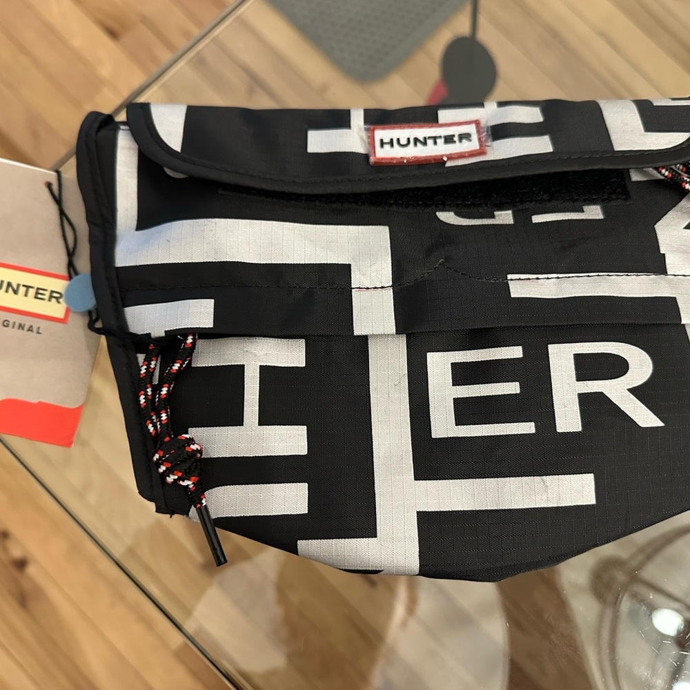 Hunter Black and White Crossbody Bag with Geometric Design